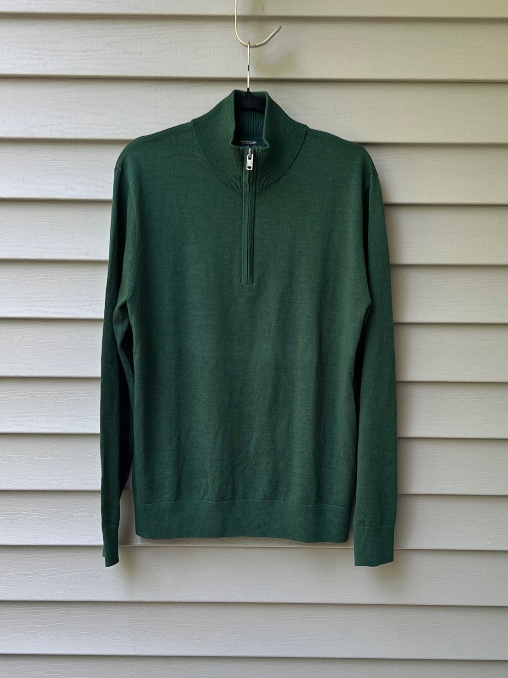 Gap Mens Merino Wool 1/4 Zip Sweater Medium Green Mock Neck Lightweight Pullover